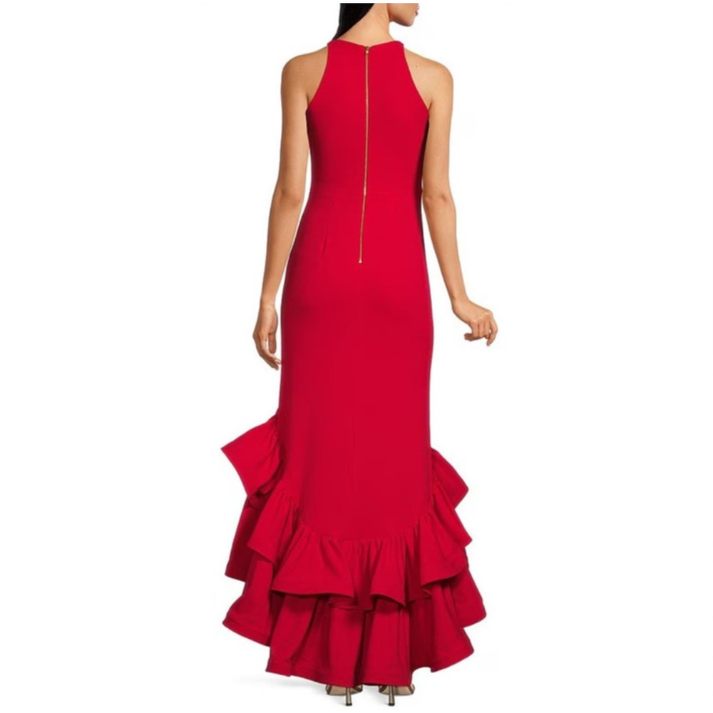 NWT Besty and Adam Round Neck Sleeveless Ruffle High-Low Stretch Crepe Gown SZ 8 - Picture 2 of 9